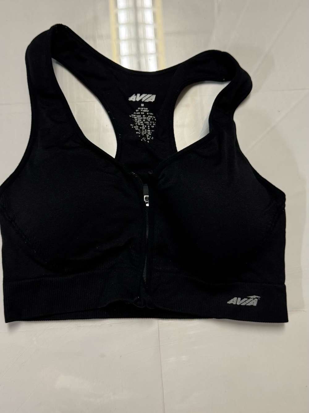 Avia Black Active wear Athleisure Athletic Front-Zip Racerback Sports Bra size m